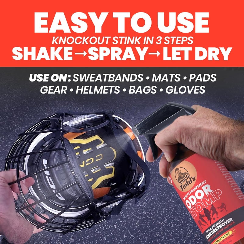 Uncle Todd's Uncle Todd’s Odor Stomp Sports Equipment Odor Eliminator Spray - Extra Strength Enzyme-Powered Deodorizer for Football, Hockey, Gym Bags, and Athletic Gear - Citrus Sport Scent - 16oz - Image 4